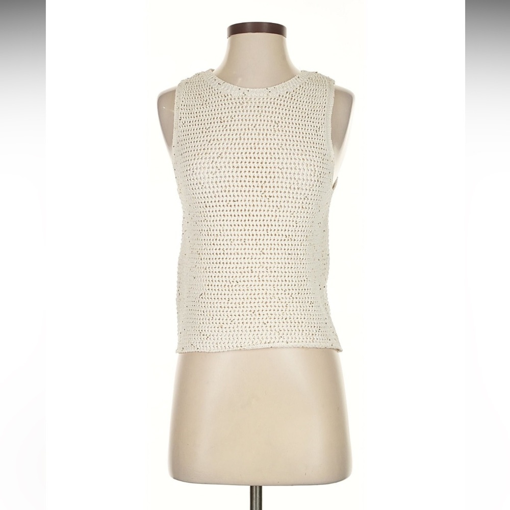 NWT Elegant White Knit Sleeveless Top with Gold Shimmer